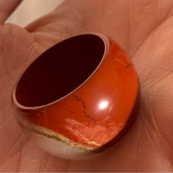 Vintage carnelian and white quartz Solid Stone Wide Band Ring - Picture 4 of 16